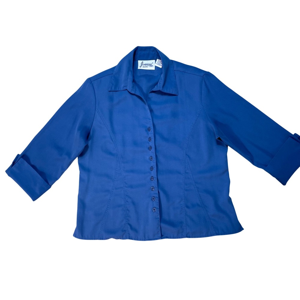 Joanna Petite Royal Blue Button Up Blouse 3/4 Sleeve Top PS Corpcore